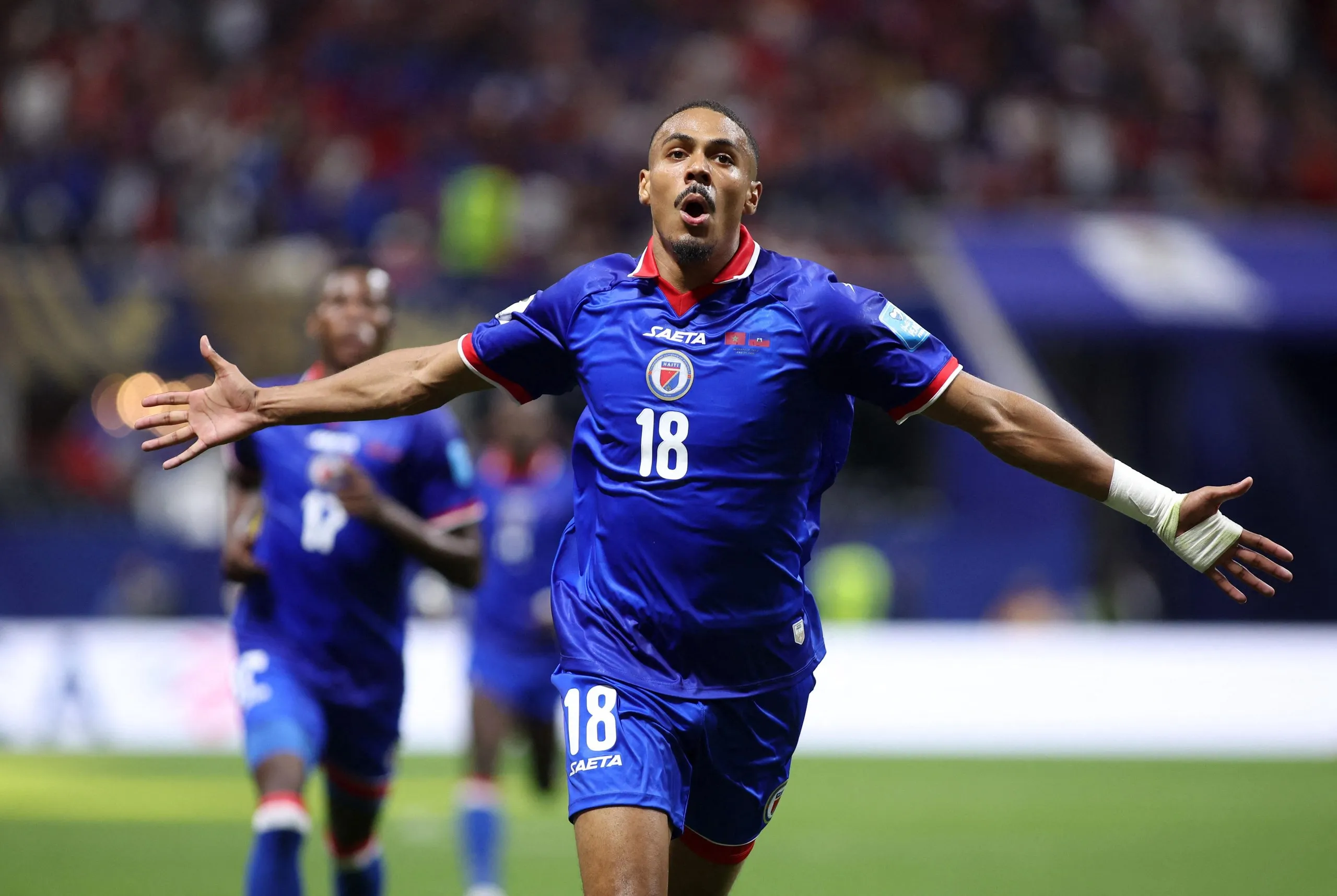 Wilson Isidor celebrates scoring their second goal