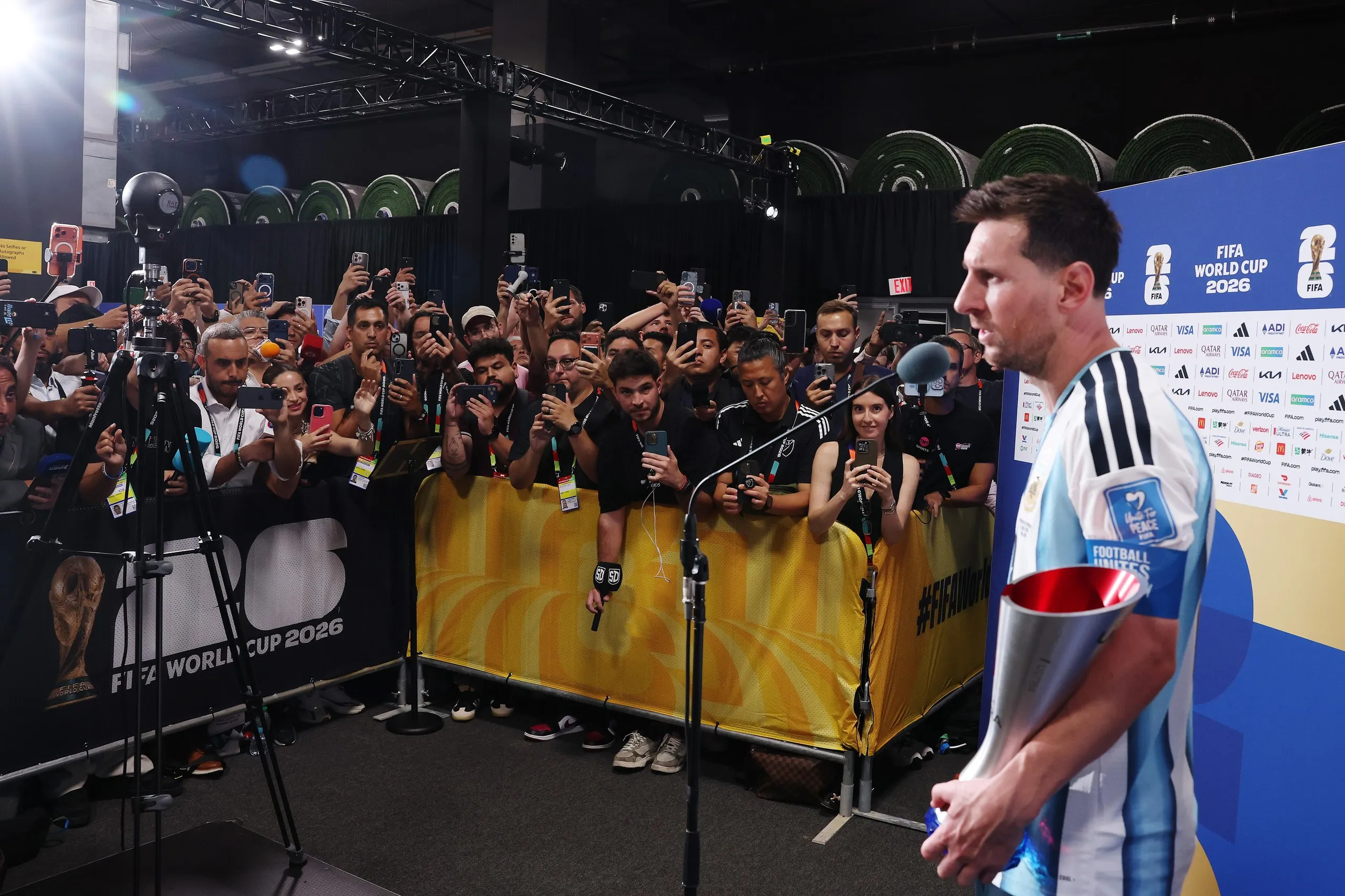Lionel Messi speaks to media after the match.