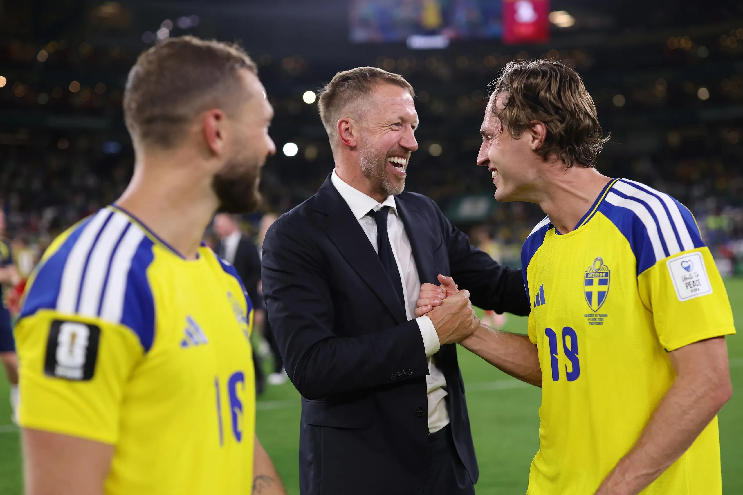 Graham Potter with goalscorer Mattias Svanberg at full-time.