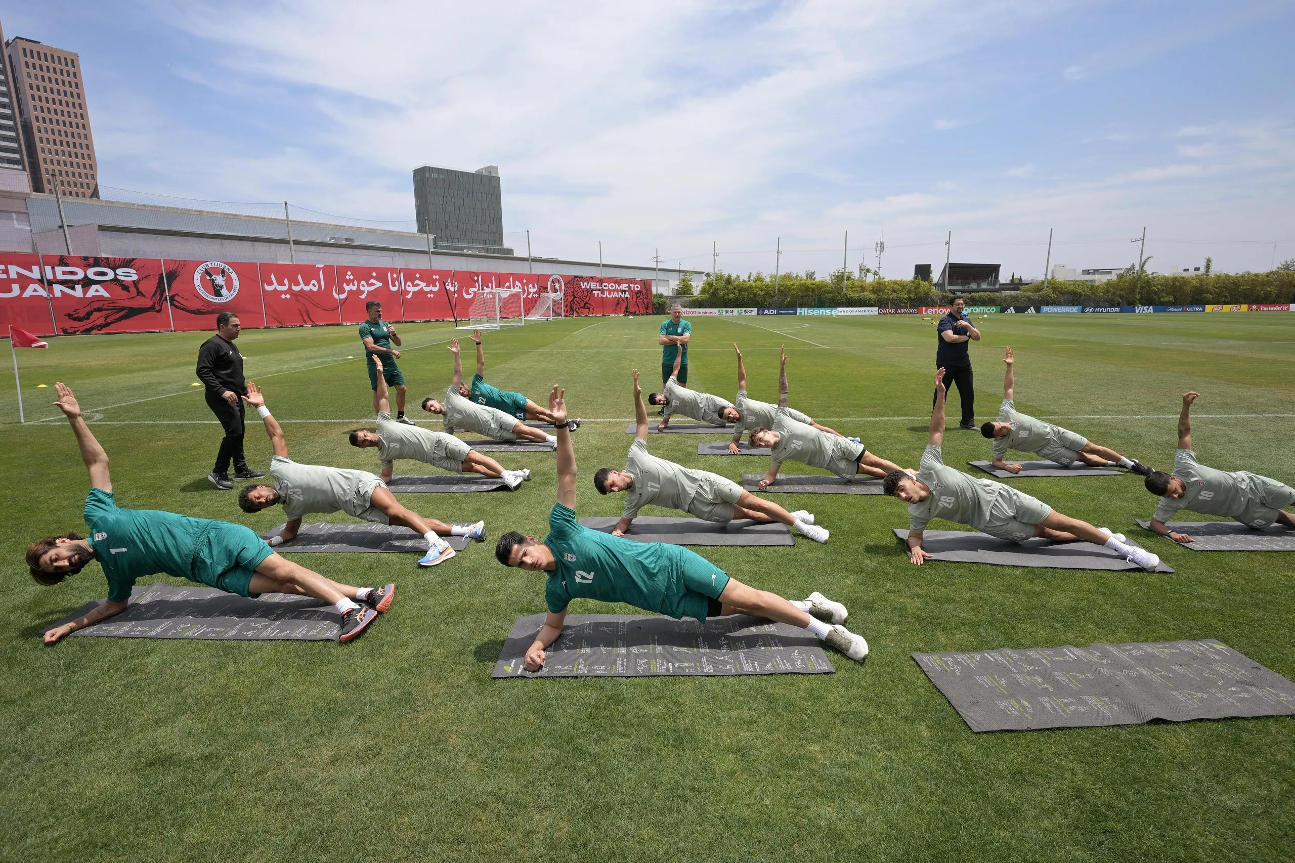 Iran’s players take part in a training session on Thursday at the Centro Xoloitzcuintle in Tijuana, Mexico.