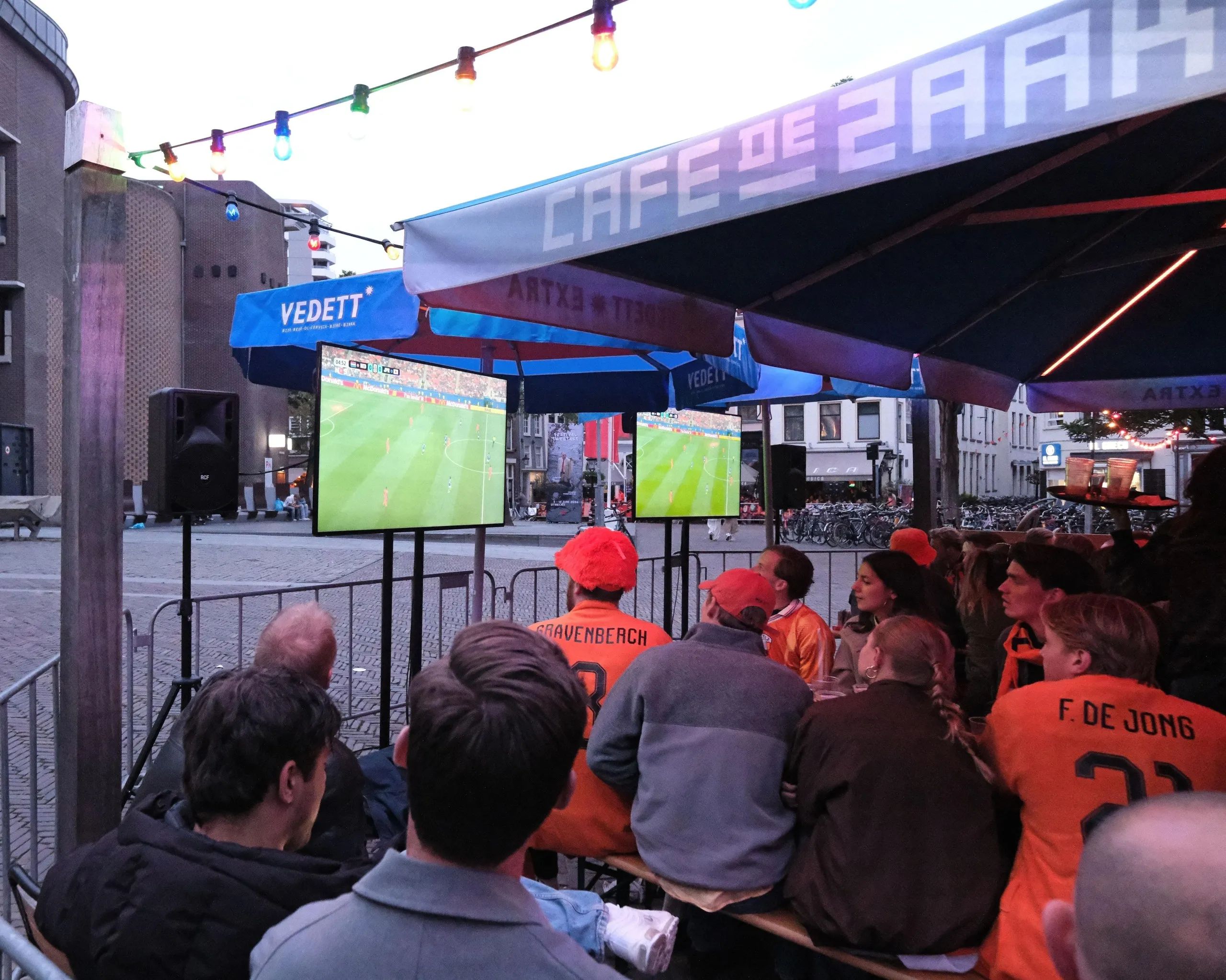Fans at a cafe in Utrecht watch the Netherlands’ group-stage game against Japan