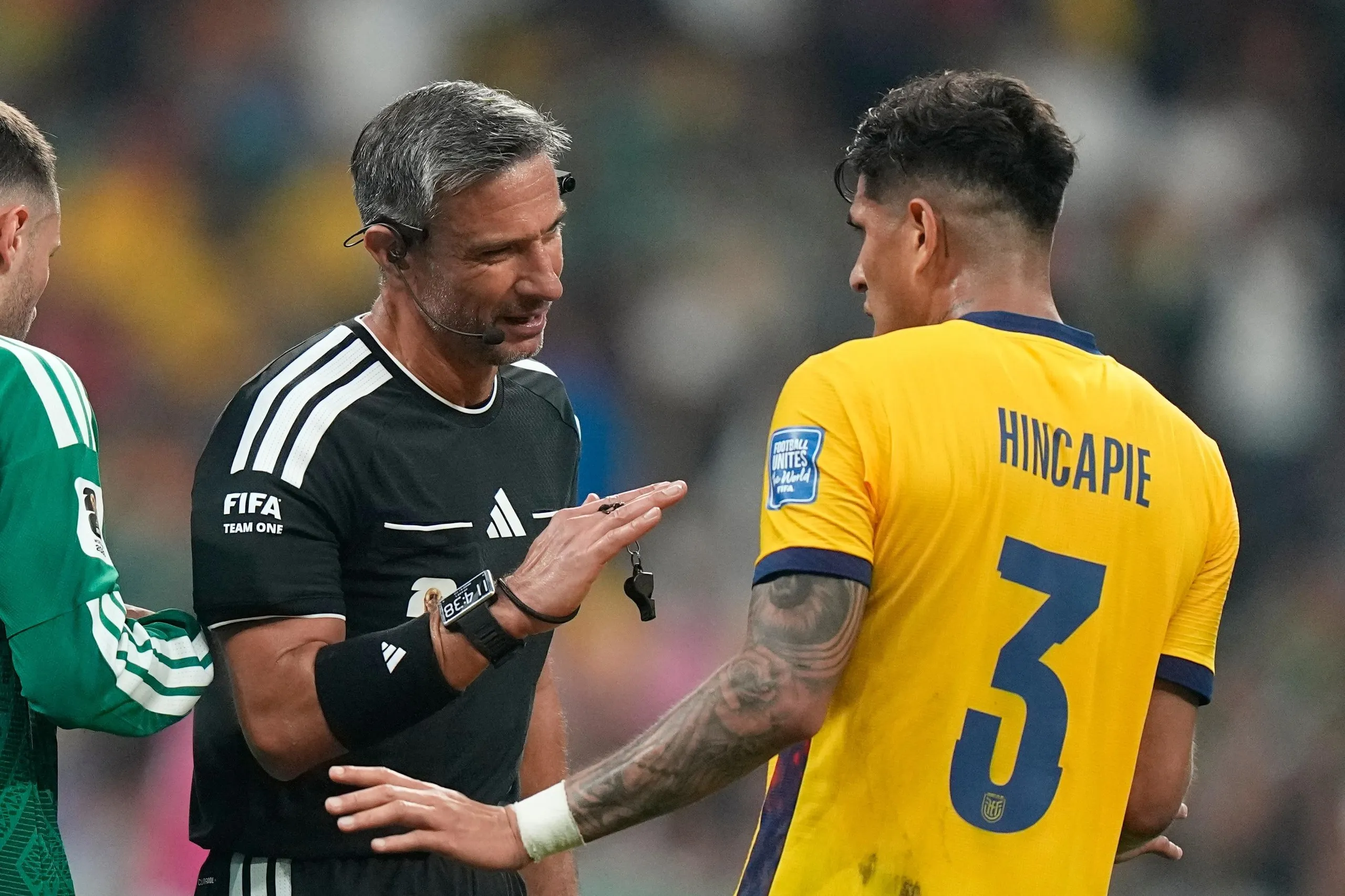 Slavko Vincic talks to Ecuador’s Piero Hincapié in their game against Mexico