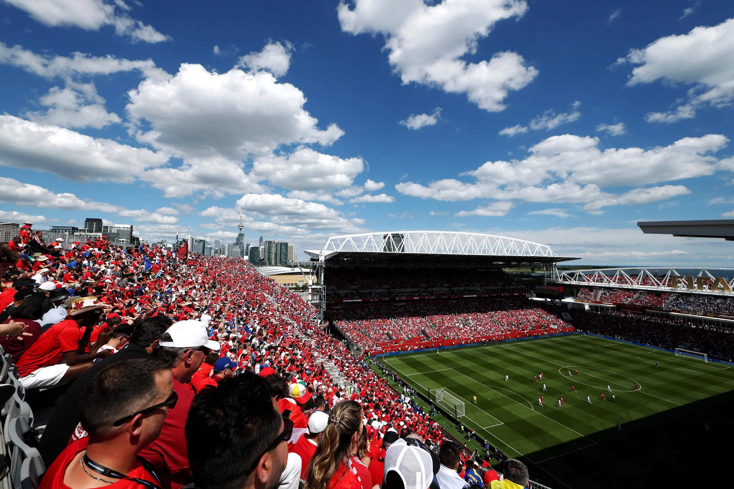 Canada fans watch their team play Bosnia in Toronto.