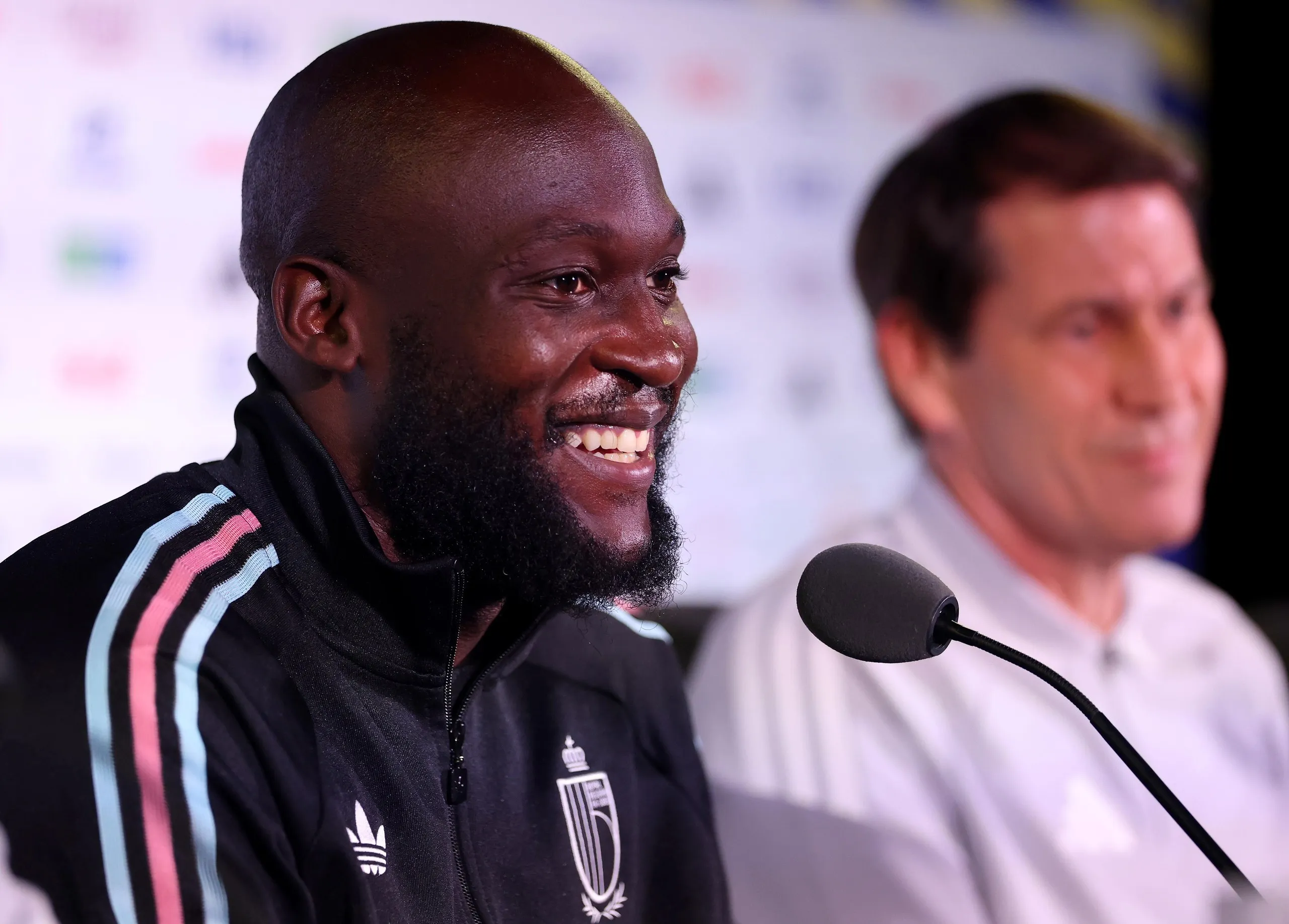 Romelu Lukaku and Rudi Garcia during a press conference.